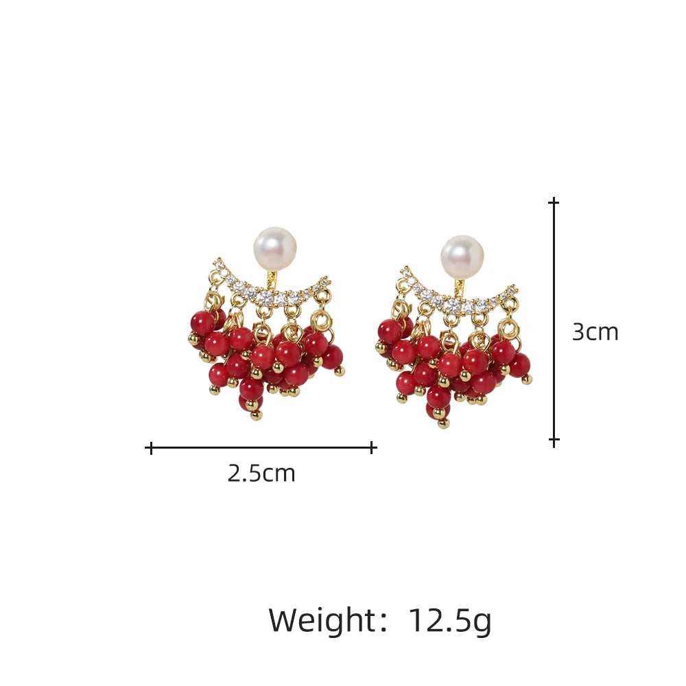 Natural Freshwater Pearl Multi-layer Earrings Coral Turquoise Korean Style Women Luxury Jewelry Fashion Ladies and Girls Gift