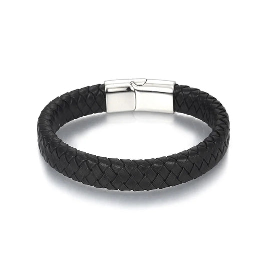 KALEN 13mm Width Men Mature Gold/Silver/Black Stainless Steel&Cowhide Leather Bracelet