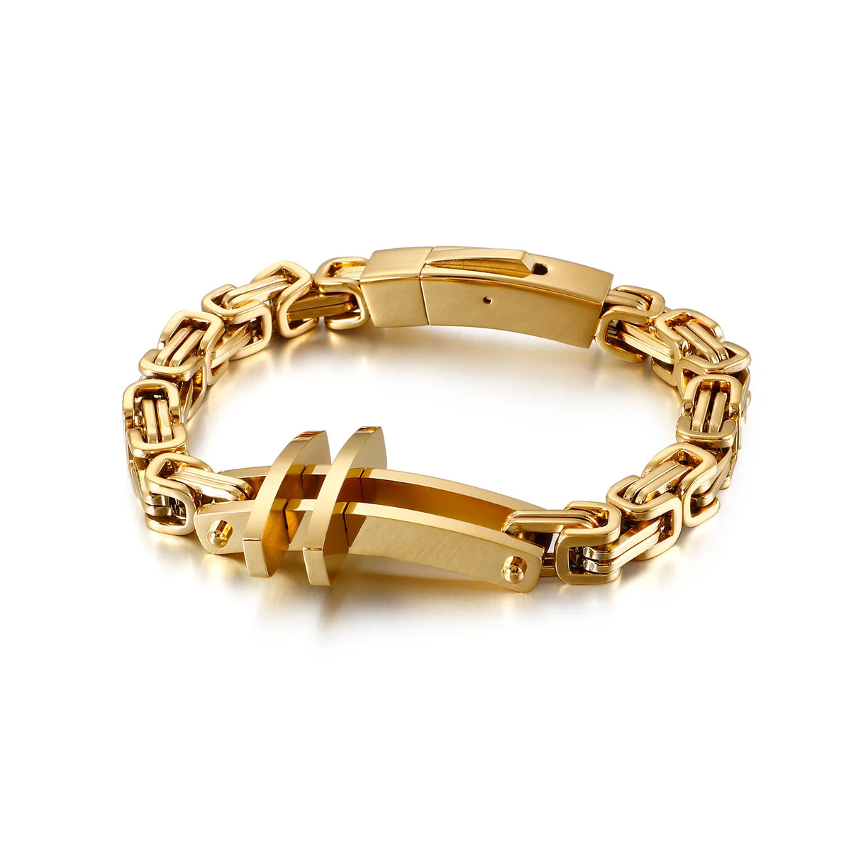 VIKING Christian Cross Byzantine Chain Bracelet – 316L Stainless Steel Men's Retro Bangle