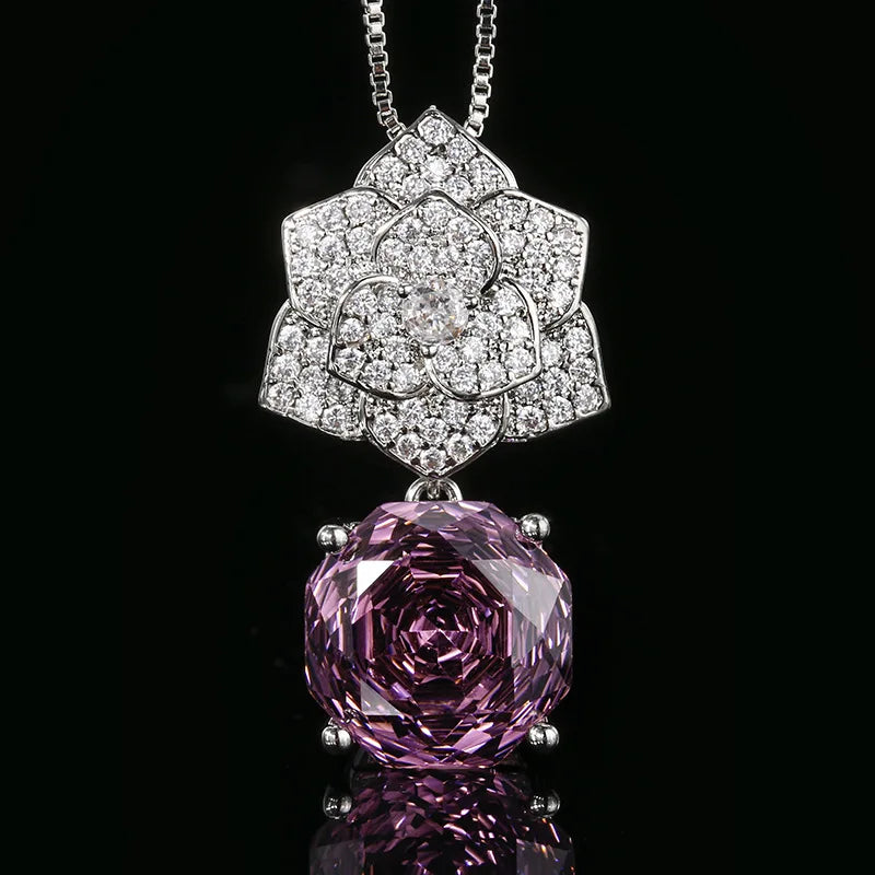 Gemfiori High Quality Luxury Cut Roland Petal Pendant Necklace Sparkling Zircon Earrings Necklace Bridal Engagement Jewelry