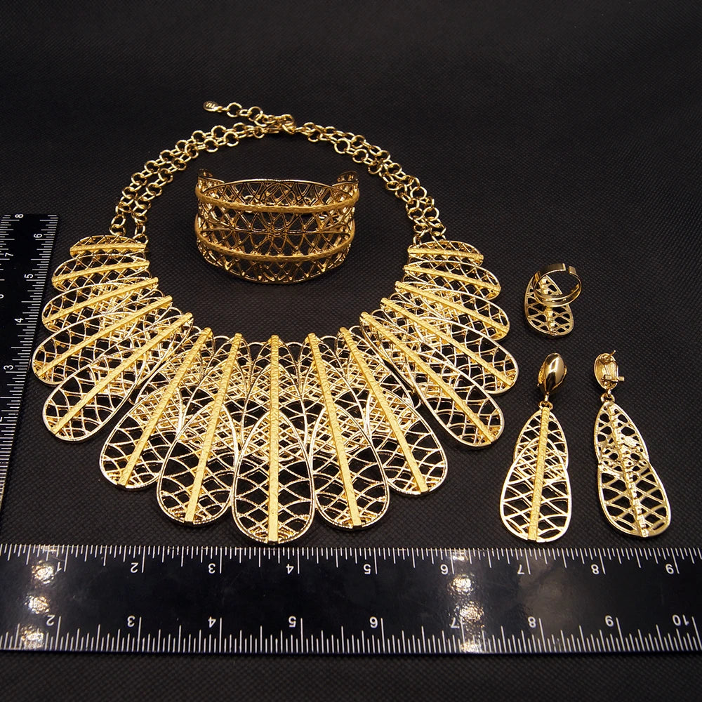 Zhuerrui High Quality Italian Gold 24k Big Feather Jewelry Dubai Wedding Luxury Hot Selling Design Wholesale Jewelry Sets H00558