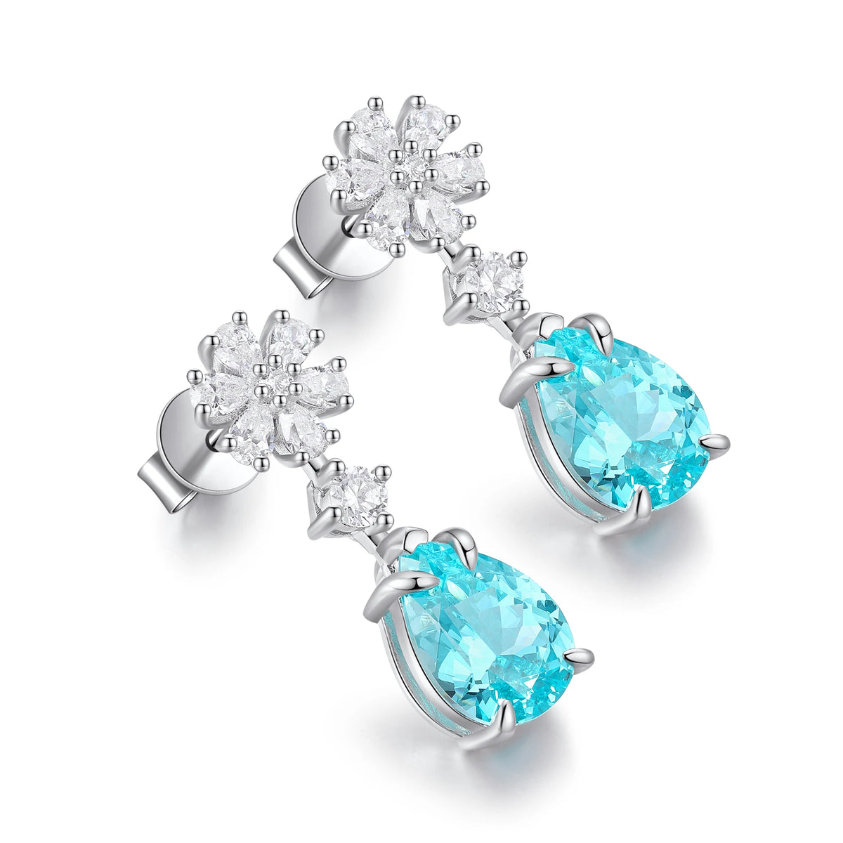 ArtistA Elegant Pear Cut Flower Shape S925 Sterling Silver Jewelry Paraiba Gemstone Silver S925 Earring