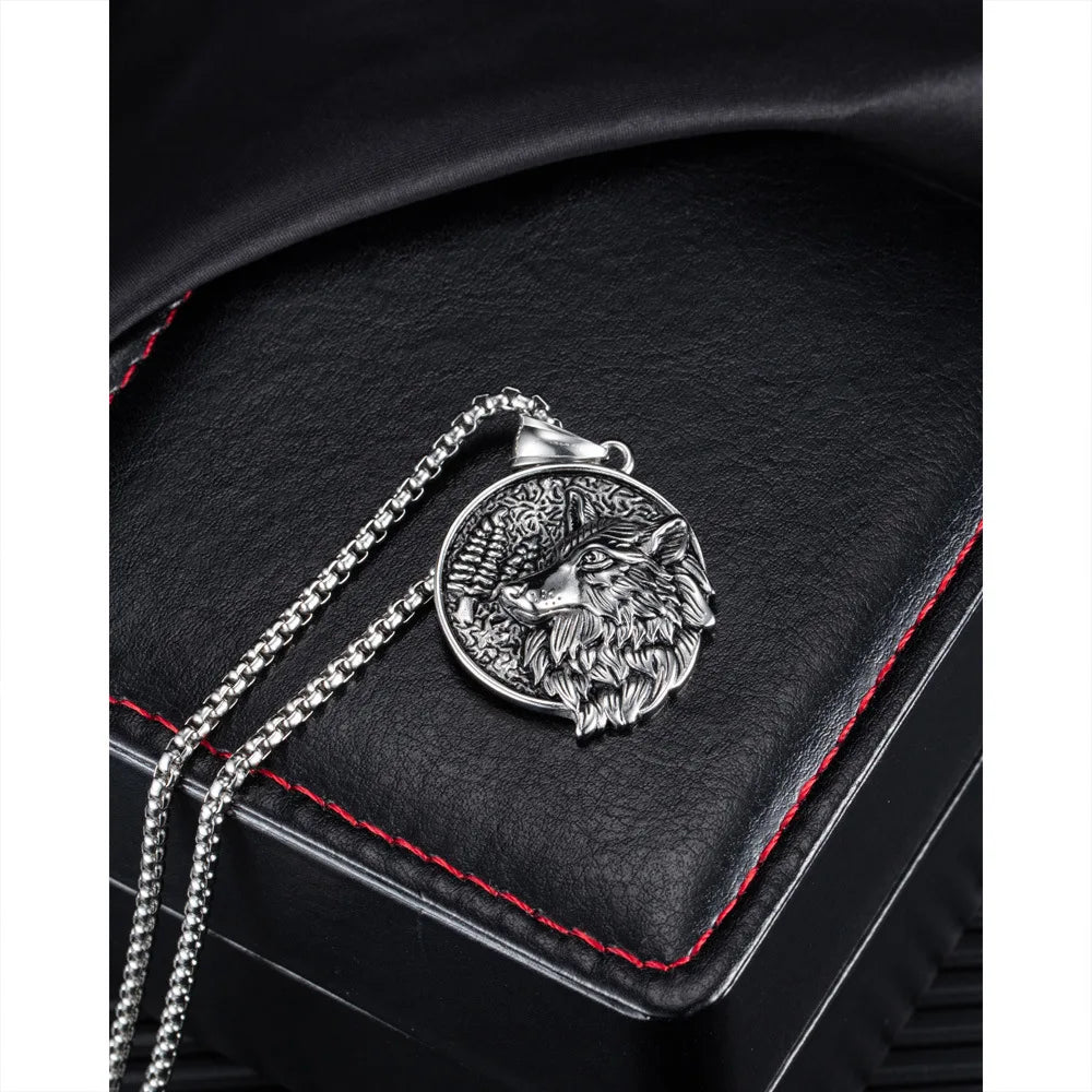 REBEL VIKING Nordic Celtic Wolf Pendant Necklace – Stainless Steel 24"