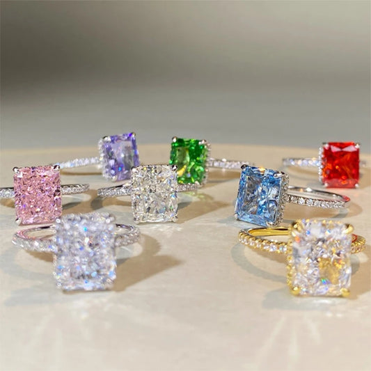 S&S 925 Silver Crushed Ice Cut CZ Ring | 5A+ Zirconia | Engagement & Wedding | Rhodium-Plated