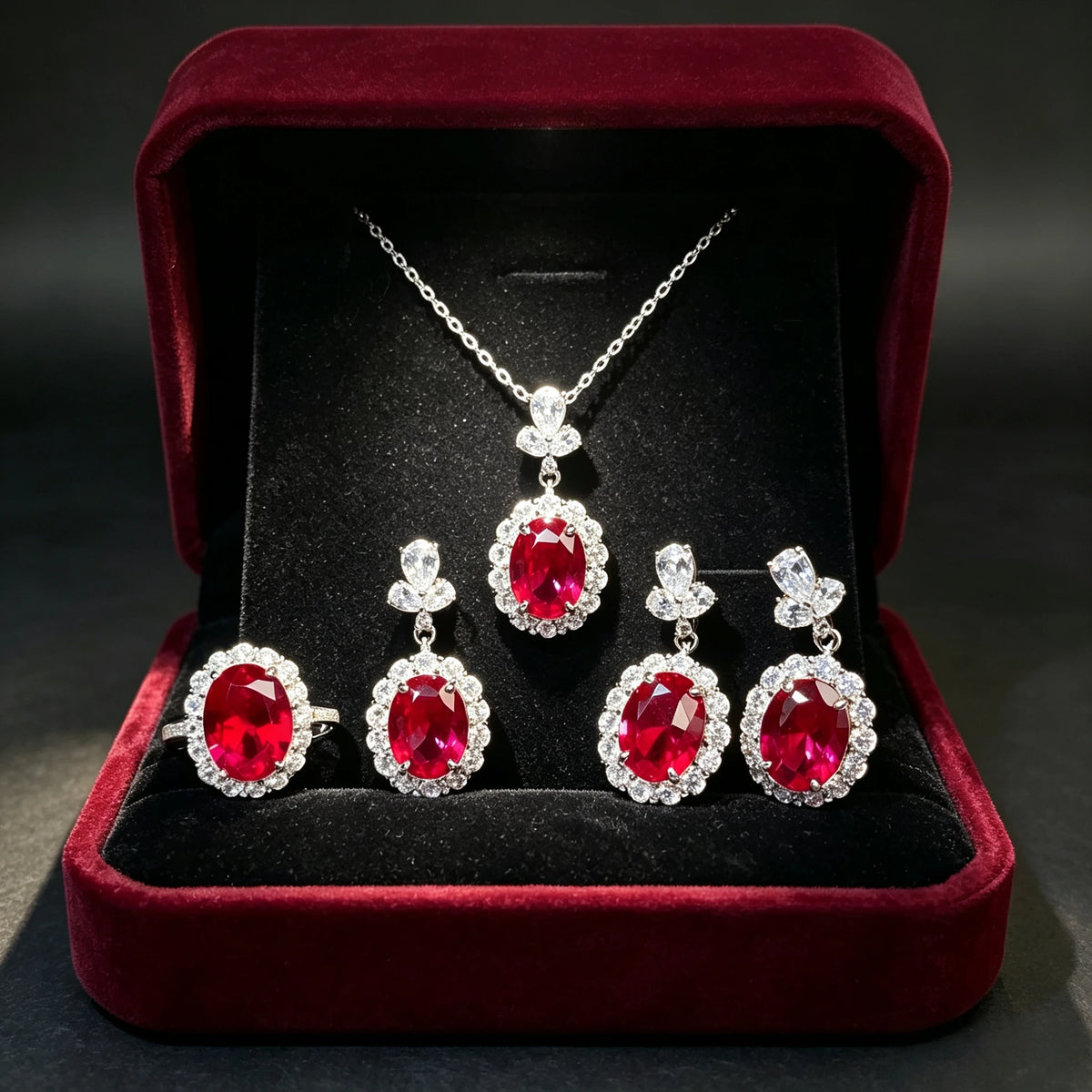 S&S 925 Silver Oval Cut Luxury Jewellery Set | Necklace, Ring & Earrings