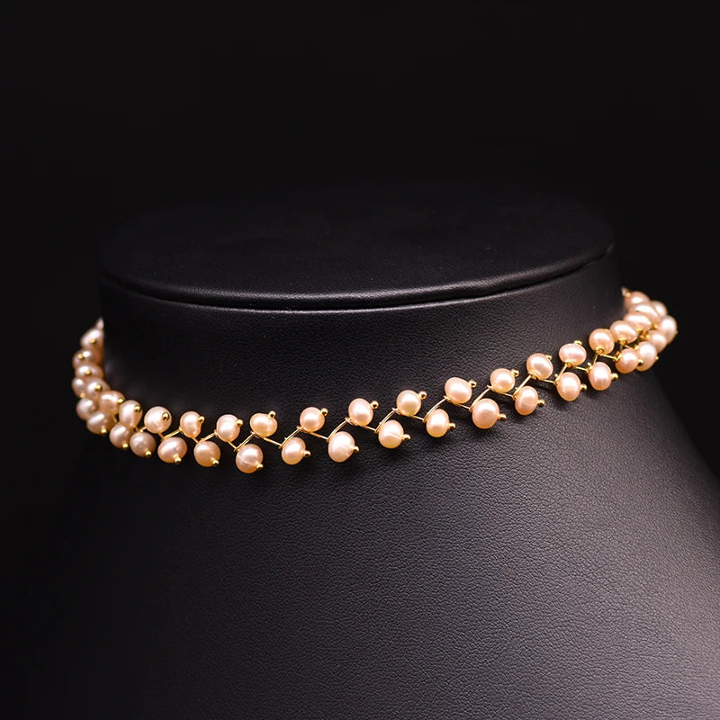 Natural Fresh Water Pearl Choker Necklace for Women Wedding Engagement Handmade Jewelry