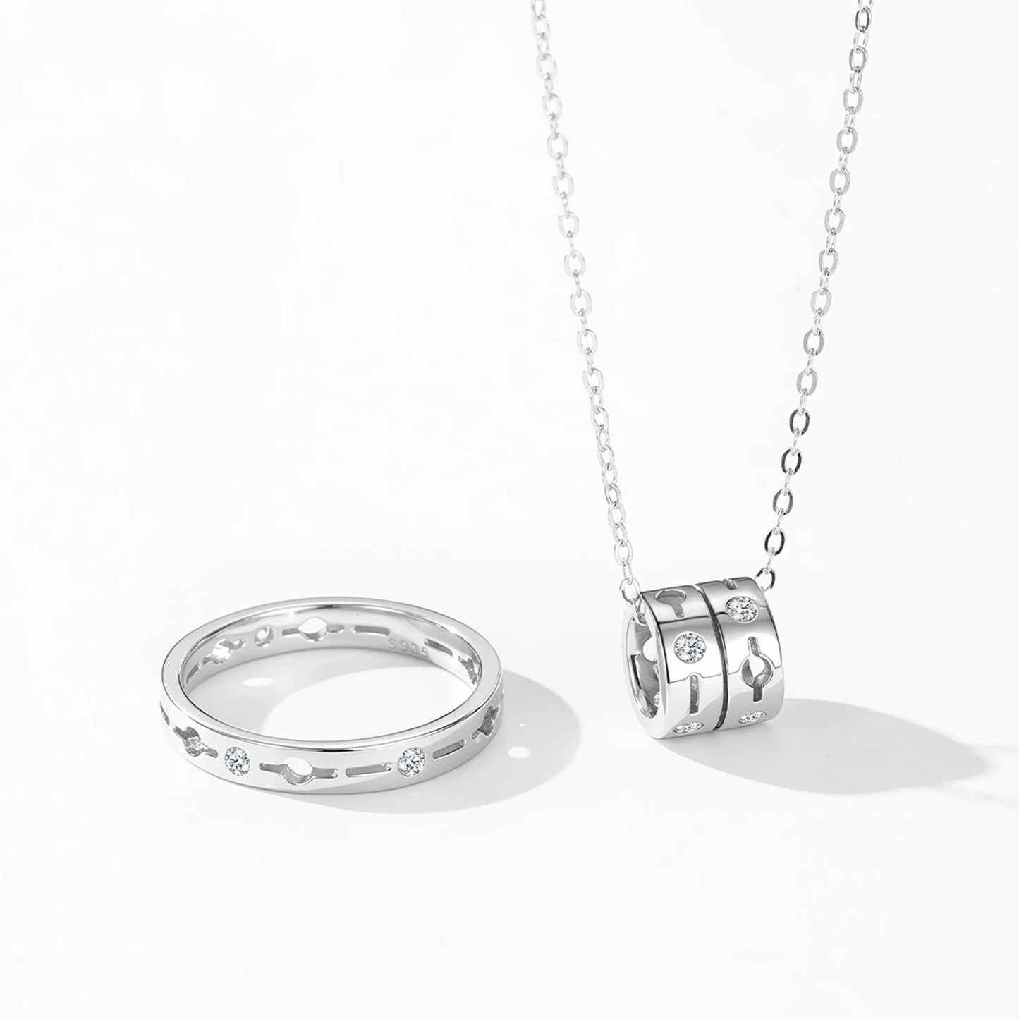 Ailmay 925 Sterling Silver Geometric Design Circle Pendant Necklace Hoop Earrings Set For Women's Holiday Or Anniversary Gift
