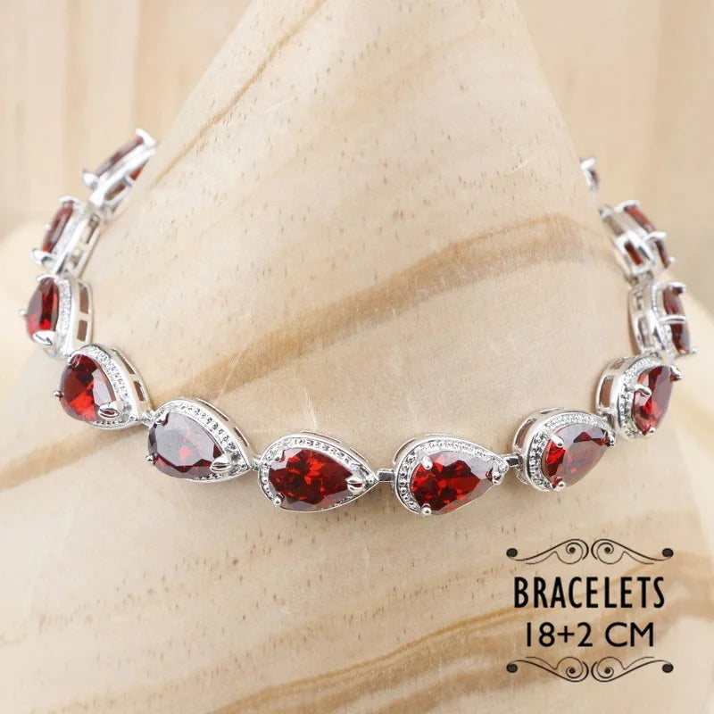 XOTICA Dubai Bridal Accessories Women's Wedding Jewelry Set Water Drop Zirconia Earring Pendant Bracelet Ring Gift Set for Parties