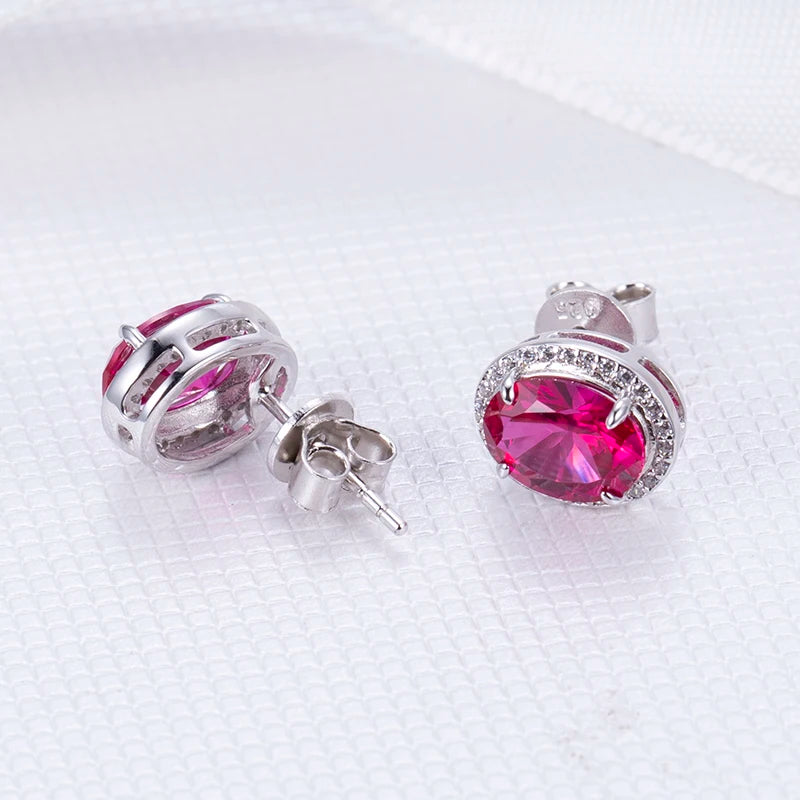 Messi Jewelry MSE-603  Corundum Red Silver Earings Oval Cut Fancy Shape Earrings for Daily for Gift