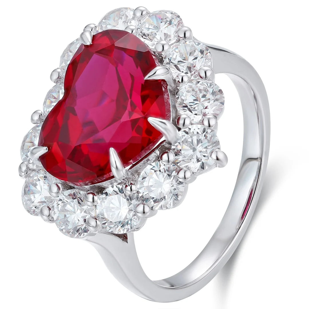 Gemfiori S925 Silver Cultivated Ruby Ring Main Stone: 7.49CT Side Stones:4.54CT Weight: 6.47g