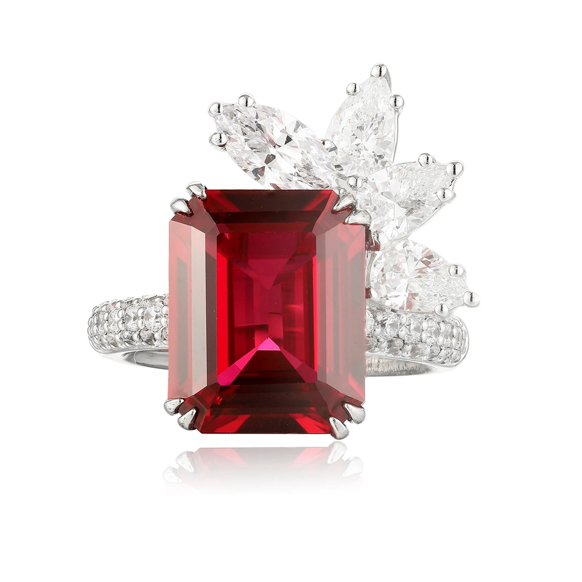 Gemfiori 8.62ct Lab Grown Pigeon Blood Ruby High End Ring Is Certified by AGL Suitable for Daily Wear Silver Luxury Lab Ruby Ring
