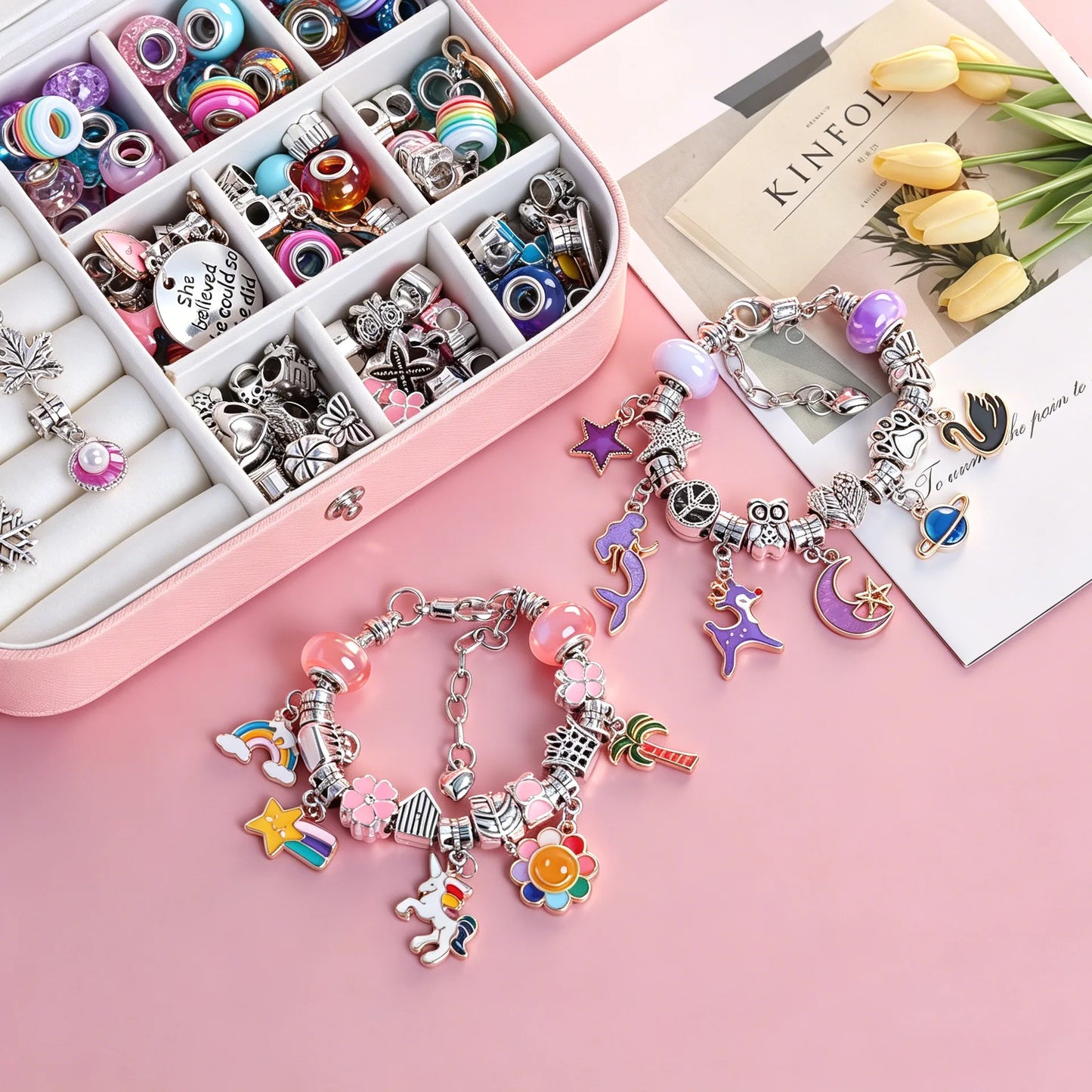 Kids Jewelry, Educational & Leisure DIY Crystal Beaded Bracelet, Gift Box Set for Girls Birthday