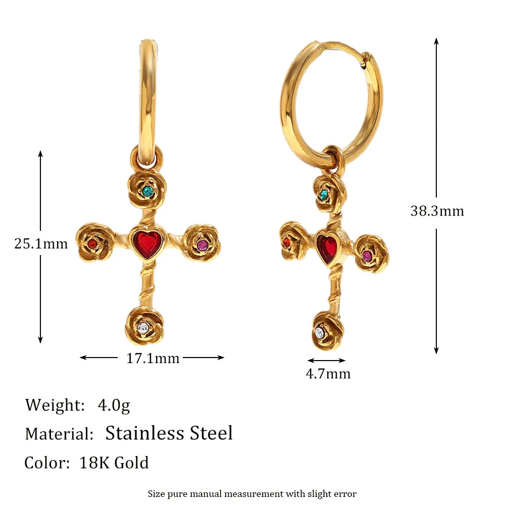 Vintage High-end Creative Stainless Steel 18K Gold Plated Rose-style Cross Pendant Necklace Bamboo for