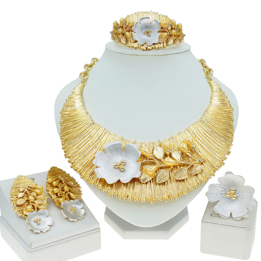 Zhuerrui Italian Gold Designs Jewellery Set African Necklace Bangles Jewelry Sets 24k Gold Copper Women Jewelry Set H00501