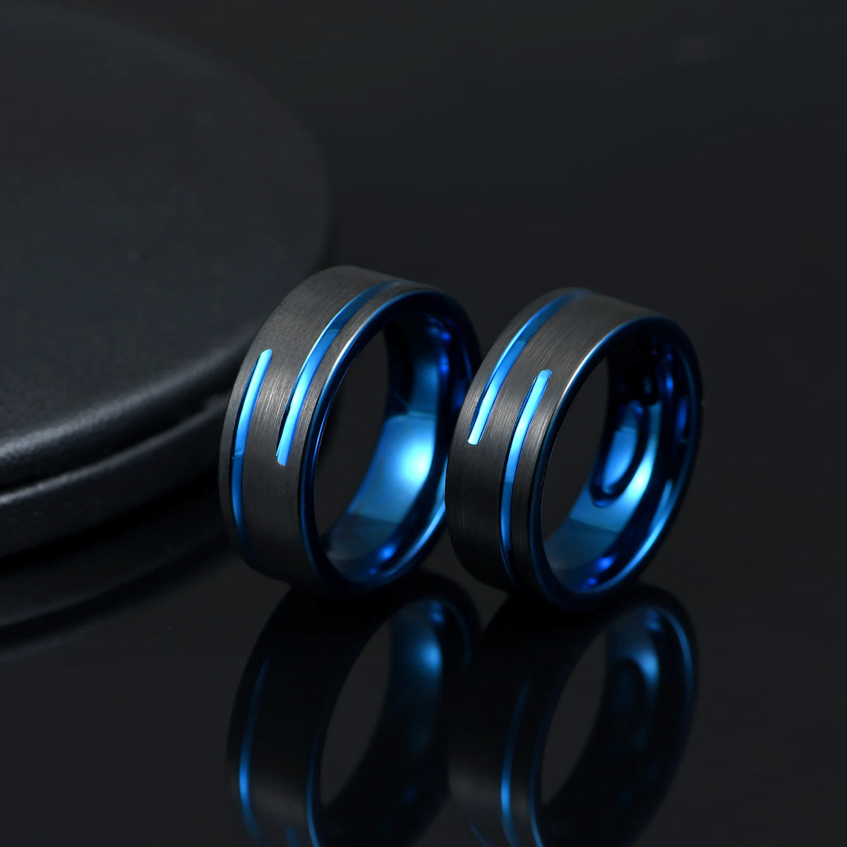 REBEL 8mm Blue Black Tungsten Carbide Classic Comfort Fit Ring | Unisex Wedding Band