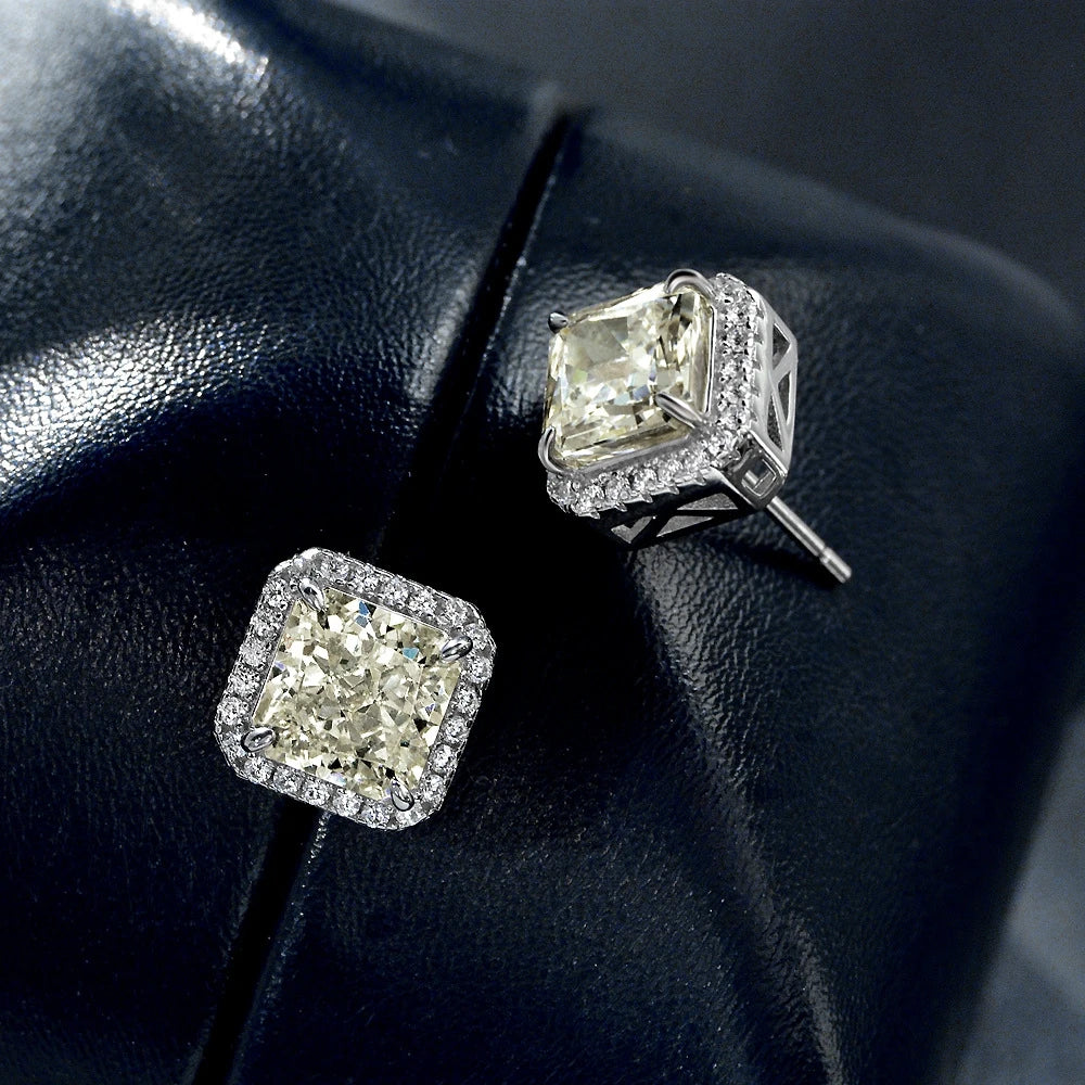 MUSHAN Jewelry Factory New 925 Silver 2 Carat High Carbon Diamond Earrings With High End Feel Ice Flower Cut White Square 7*7