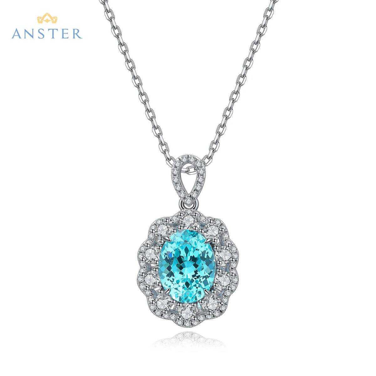 Gemfiori 925 Sterling Silver Christmas Blue Diamonds Pendant Necklace Rhodium Plated Lab Created Paraiba Necklaces Gift for Her