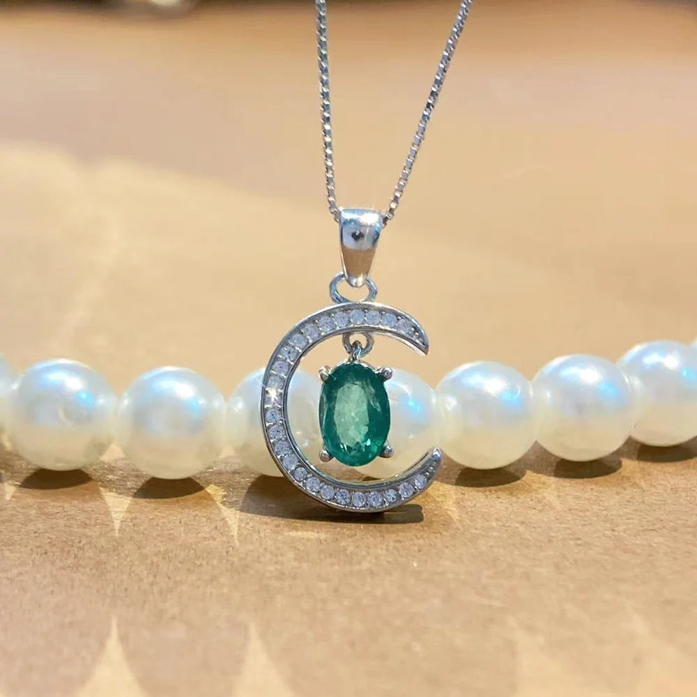 Gioiellieri Real Emerald Pendant Necklace with Natural Green Gemstone 925 Sterling Silver for Women May Birthstone Fine Jewelry Fashion Gift