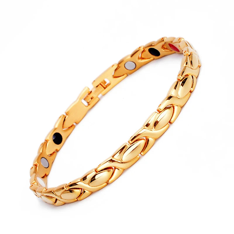 Many Color in Stock Big Sales Stainless Steel Health Gold Plating Women Pain Relief Health Bio Energy Magnetic Therapy Bracelet