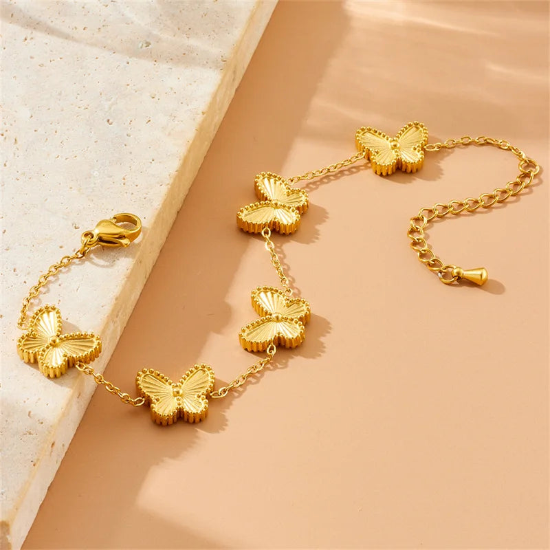 Gold Butterfly Necklace, Earrings & Bracelet Jewellery Set | Luxury Fashion Set