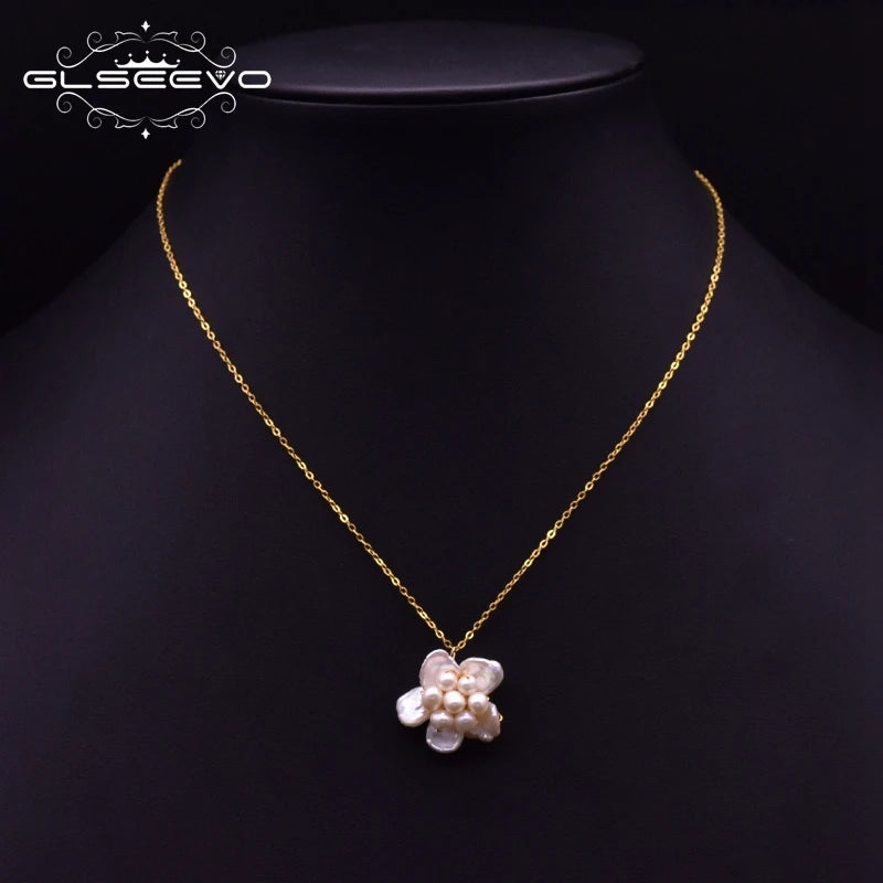 925 Sterling Silver Choker Necklace Natural Freshwater Pearl Flower  Pendant Necklace for Women Fashion Jewelry