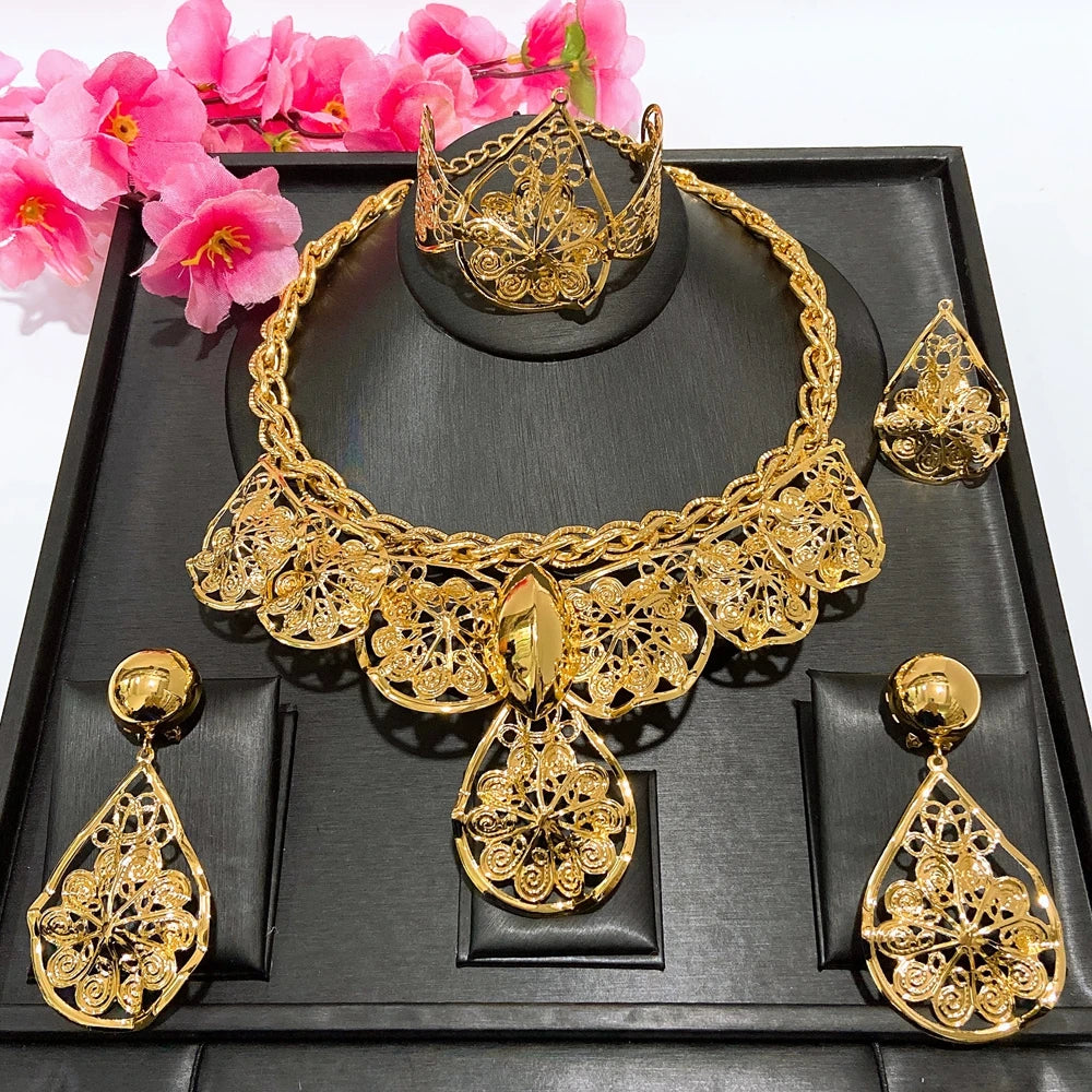 Italian Jewelry Set Alloy Brazilian Jewelry Sets Wedding Party Pendant Necklace Bracelet Ring Earrings Jewelry Set HK053522