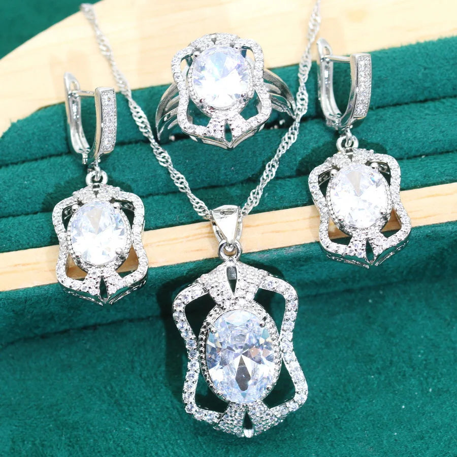 XOTICA 2024 New Olive Green Zircon 925 Sterling Silver Jewelry Sets Wedding Earrings Necklace Pendant Ring Birthday Gifts for Party