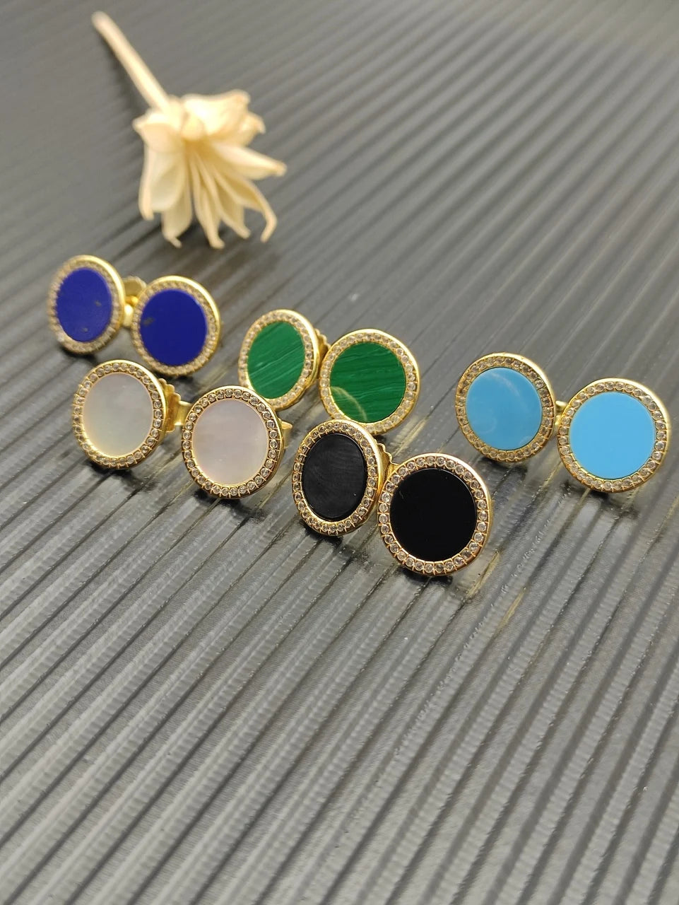 FASHIONISTA DY High-Quality Gold-Plated 14mm Round Gold Earrings with Diamonds. Gold-Plated Earrings. Jewelry .