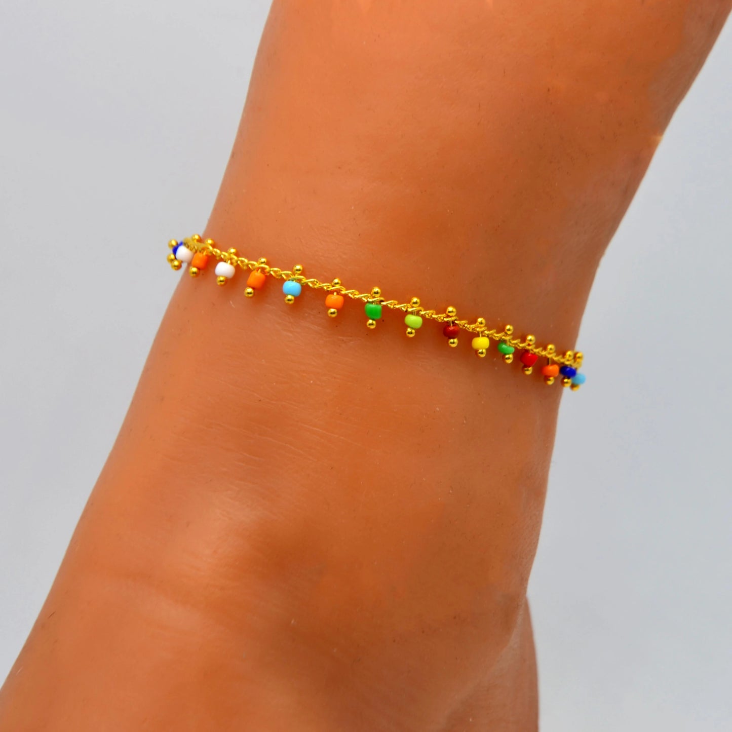 High-End Bohemian Style Light Luxury Stainless Steel Colored Rice Bead Anklet Cross-Border Fashion Trend Wholesale