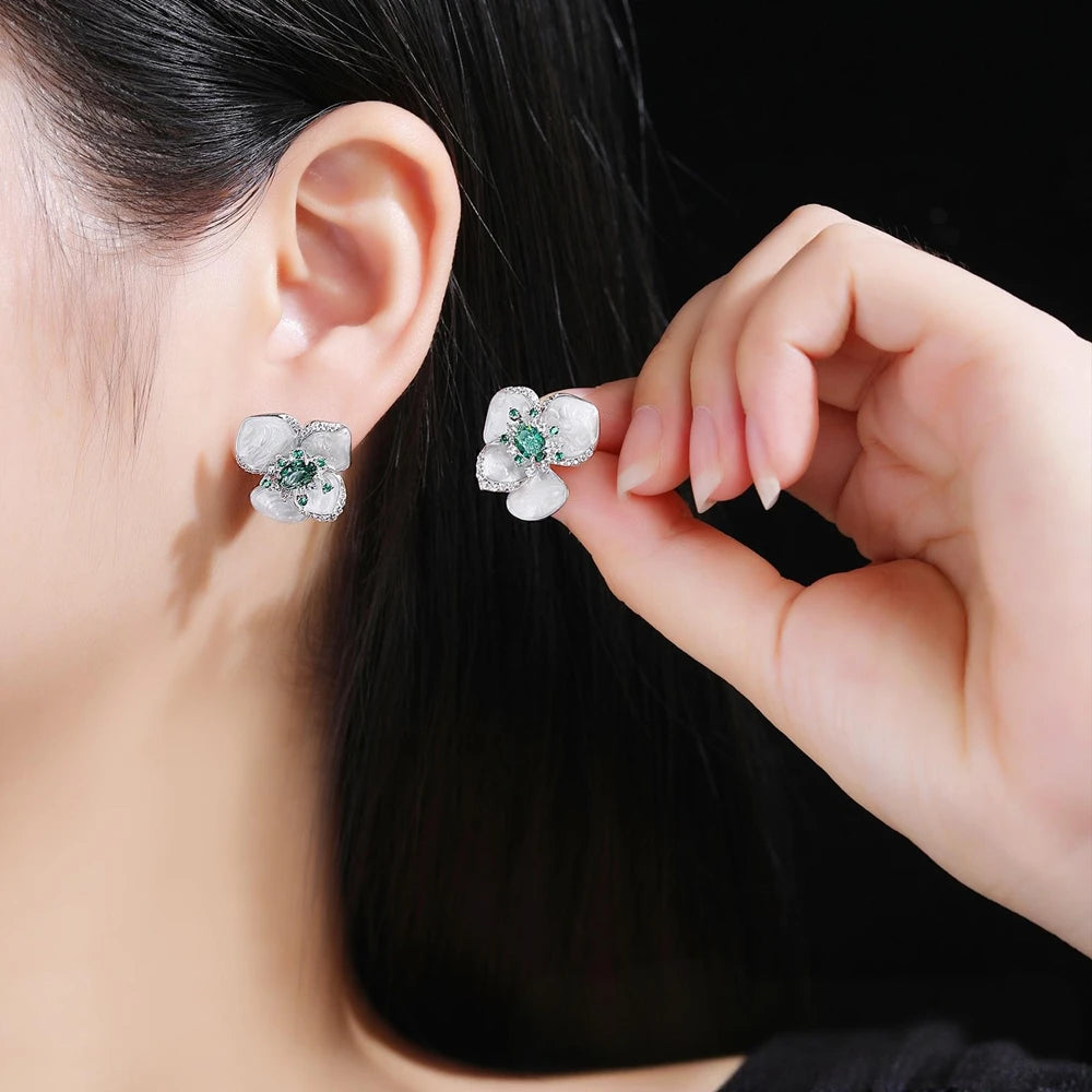 MUSHAN Jewelry Factory S925 Sterling Silver Stud Earrings Electroplated Real Gold Enamel Craftsmanship Earrings Women Jewelry