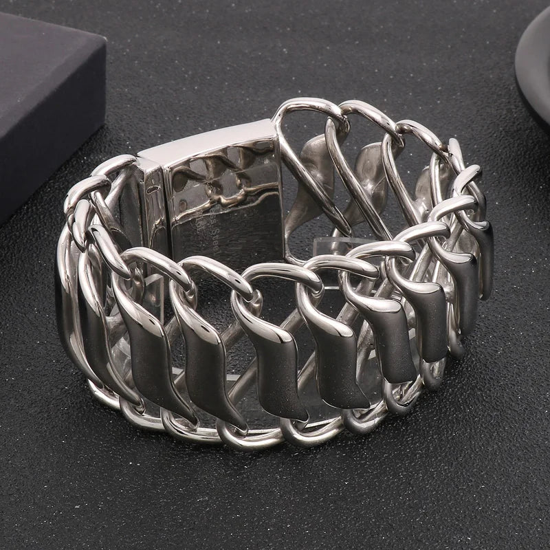 KALEN 220mm Unisex Fashion Polished Stainless Steel Original Links Bracelet