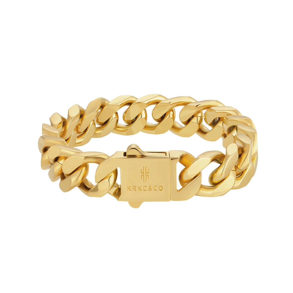 REBEL 14mm Chunky Curb Link 18K Real Gold Plated Stainless Steel Thick Bracelets Hip Hop Jewelry Miami Cuban Chain Necklace for Men