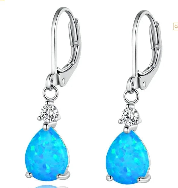 Bohemia Christian Style Silver Plated Brass Water Drop Single White Opal Gift Earrings for Women