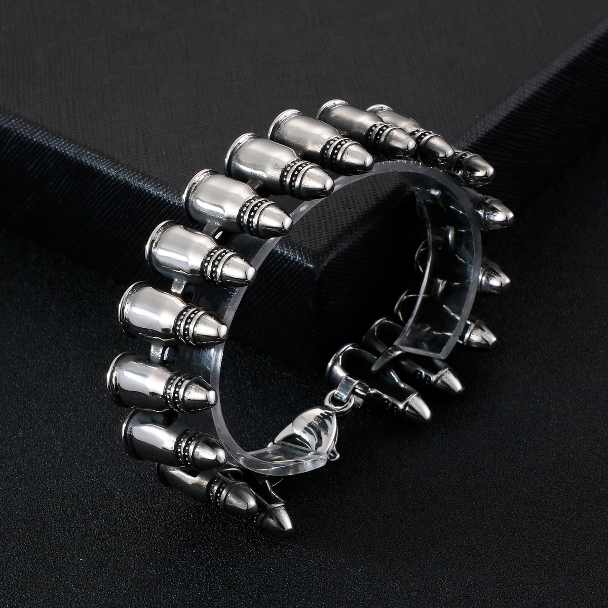 VIKING Mens Punk Bullet Link Bracelet – Silver Stainless Steel