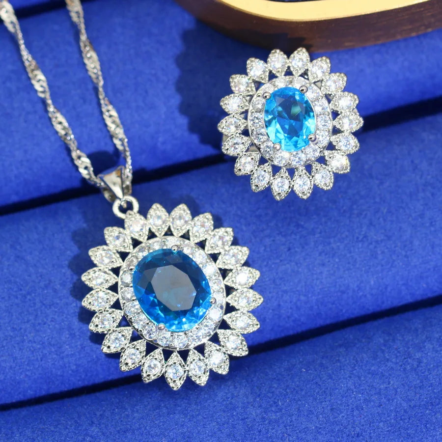 XOTICA Classics 925 Silver Jewelry Set for Women Sky Blue Zirconia & Emerald for Wedding Party or Date