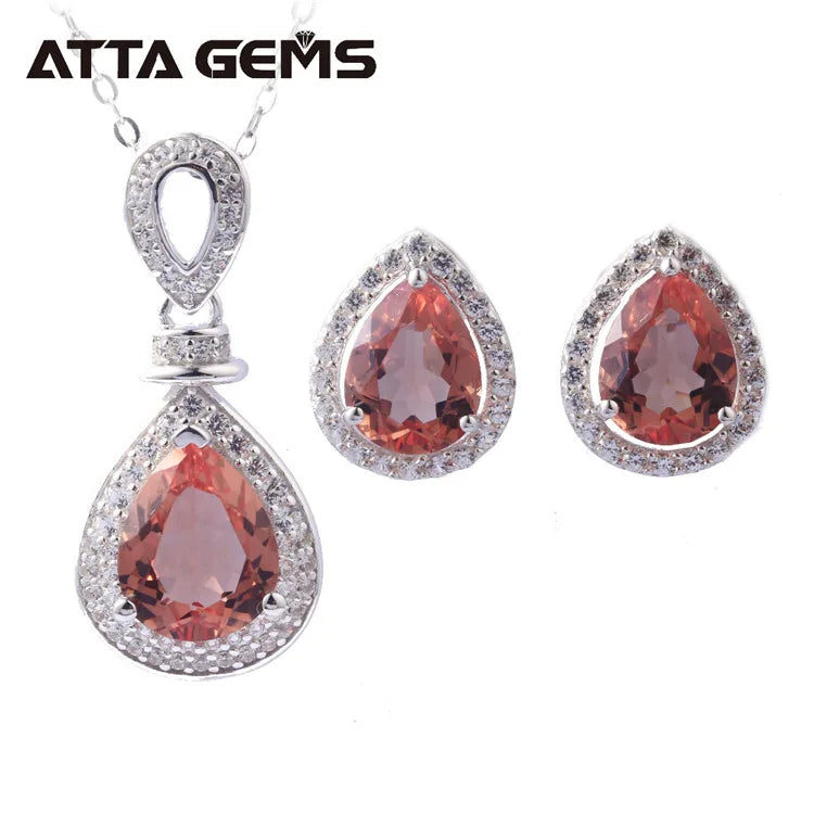 Synthetic Diaspore Zultanite Gemstone Jewelry Sets 925 Sterling Silver Ring Water Drop Earrings Necklace Wedding Gift for Women