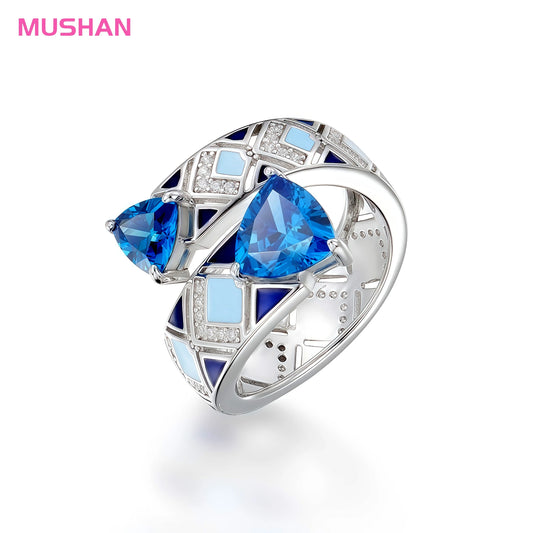 MUSHAN Jewelry Factory Engagement Wedding Bands 925 Sterling Silver Ring High Carbon Diamond Blue Enamel Fine Rings for Women
