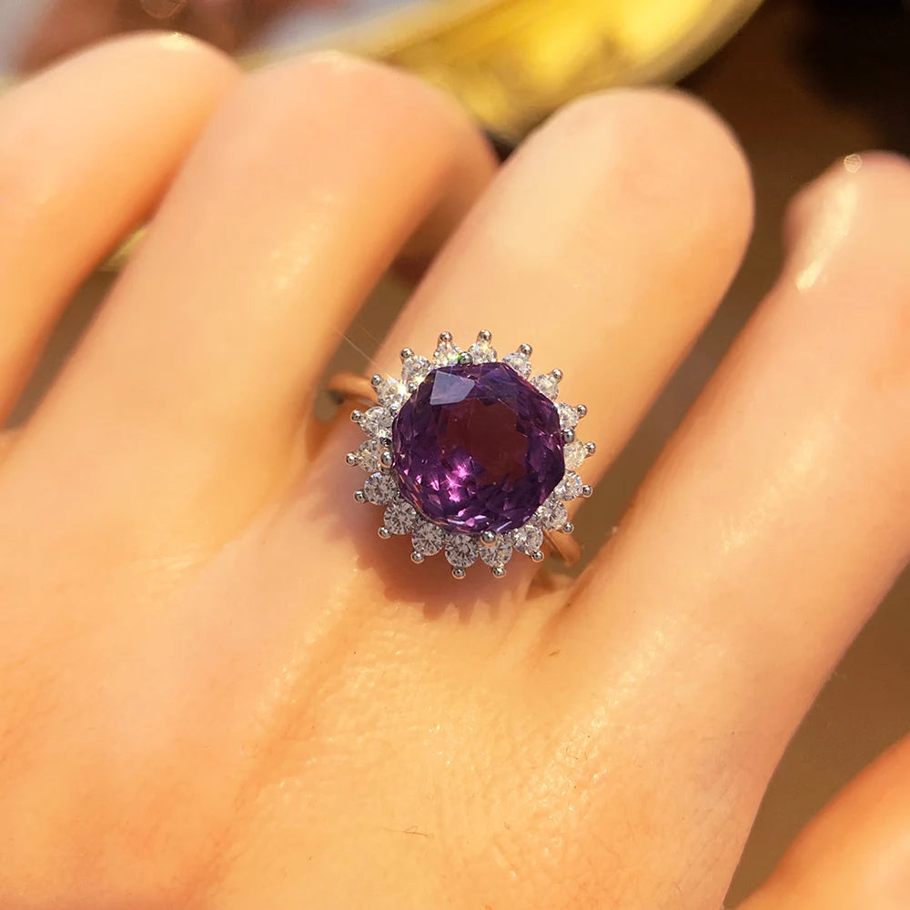 Gioiellieri Natural Amethyst Ring with 925 Sterling Silver for Women February Birthstone Purple Gemstone Fine Jewelry Wedding Anniversary