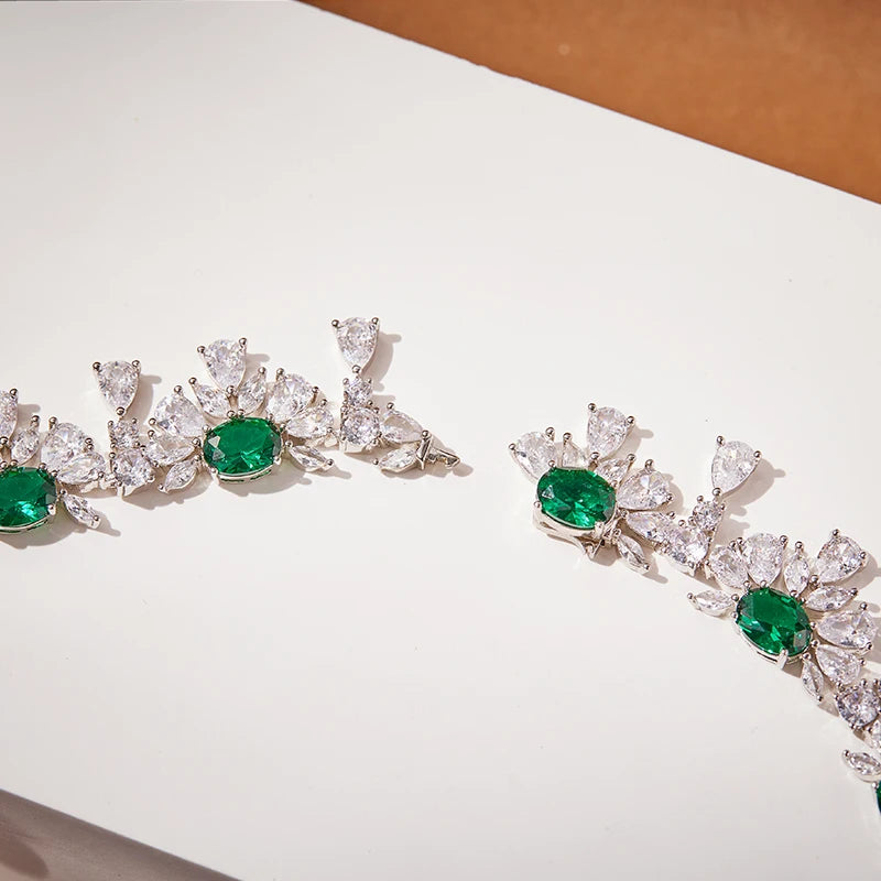 Wholesale Green Plated Brass Women's Evening Accessories Set Fashion Wedding Necklace Earrings Direct Sales Factory