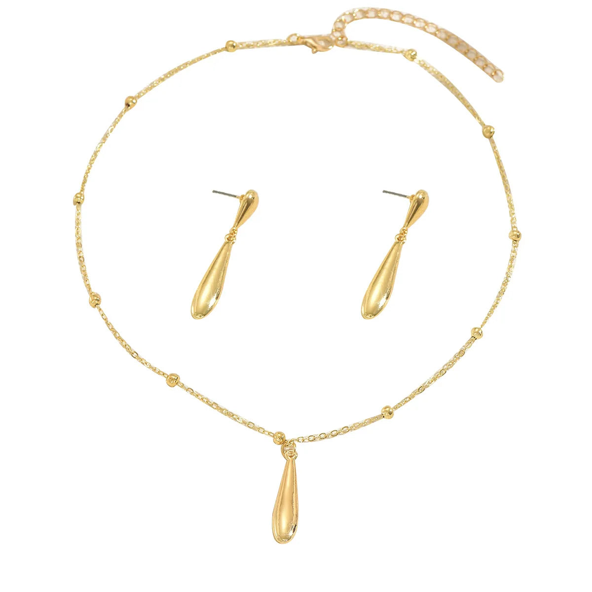 Crystal Water Drop Geometric Pendant Necklace | Gold Plated Link Chain Fashion Necklace