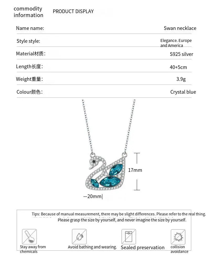 Waterproof 925 Sterling Silver Swan Pendant Necklace Blue Pear Zirconia Elegant Women Wedding Bride Chokers Fine Jewelry Bulk