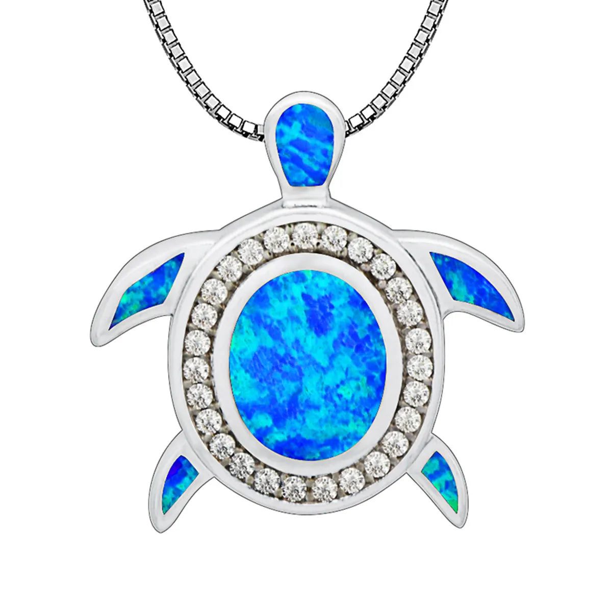 Aobao New Ocean Series Blue Opal Turtle Necklace, Turtle Pendant Sweater Chain, Opal Necklace