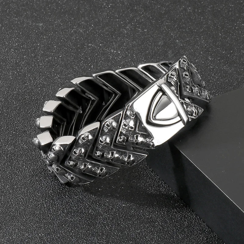 REBEL Mens Punk Fine Jewelry Fashion Bracelets Stainless Steel Trendy Skull Links Bracelet