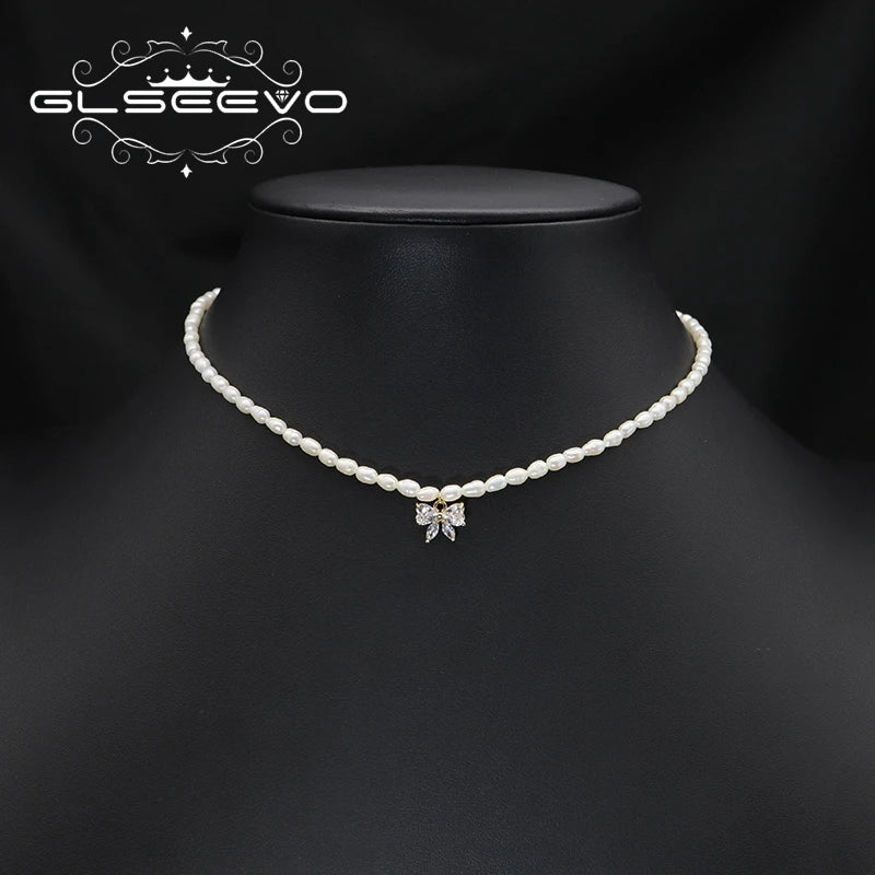 Simple Zircon Butterfly Pendant Freshwater Pearl Necklace Baroque Enamel  Gold Plated Luxury for Girls Necklace Fine Jewelry
