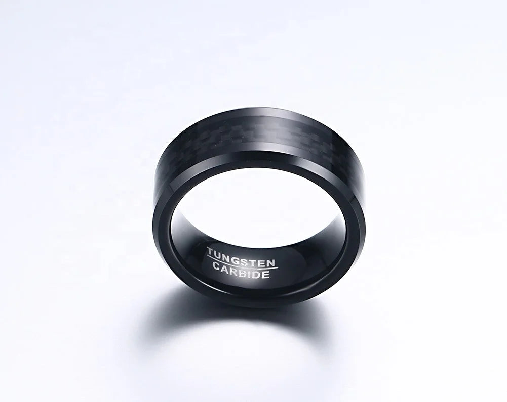 POYA Jewelry 8mm Black Tungsten Ring Inlaid Black Carbon Fiber One Piece MOQ
