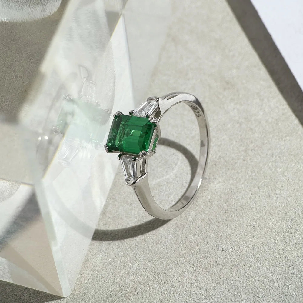 SILVERELLI 2CT Paraiba & Emerald High Carbon Diamond Ring | 925 Sterling Silver | Multi-Plated