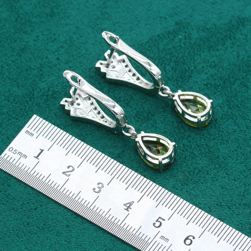 XOTICA Customizable 925 Silver Jewelry Set for Women Green Peridot Zircon Wedding Bracelet Hoop Earrings Necklace Pendant Christmas