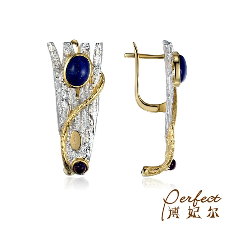 Fashion Thailand Design 925 Sterling Silver Blue Stone Clip Earrings
