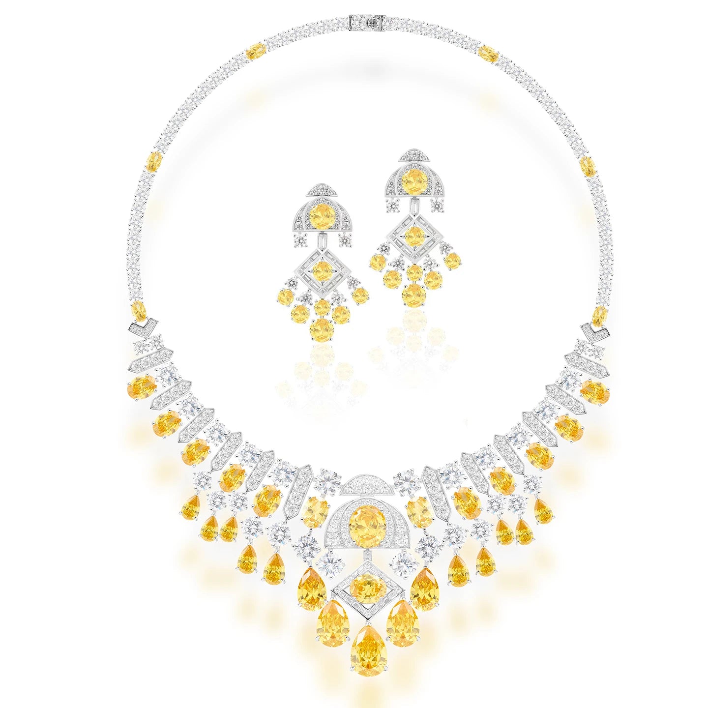 Bridal Wedding High-end Jewelry Necklace Earring Set Heavy Craftsmanship Shining Pear Shaped Zirconia Banquet Accessories