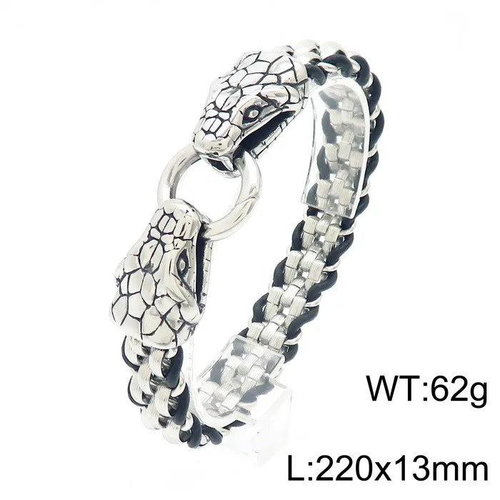 KALEN Punk Skull, Snake, Dragon & Lion Charm Links Bracelet – Silver